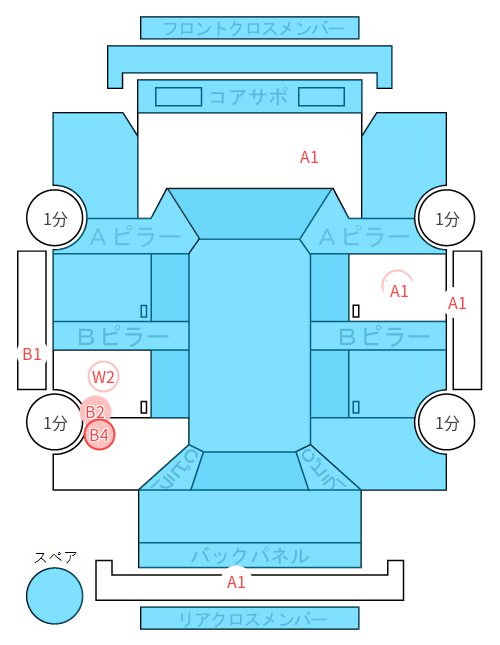 Body condition diagram (damage marks, Japanese labels)