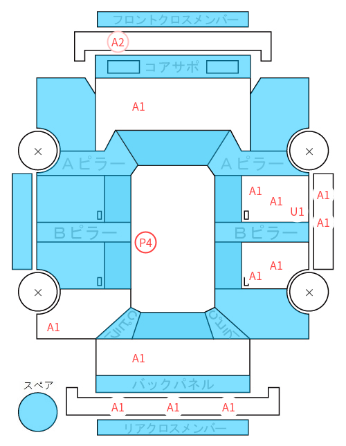 Body condition diagram (damage marks, Japanese labels)