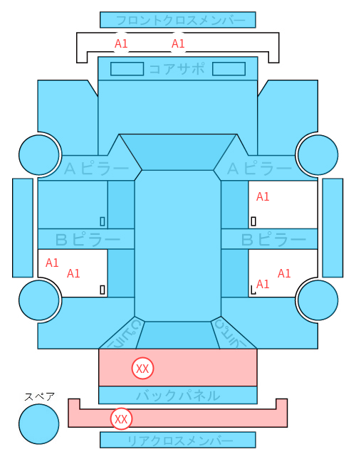 Body condition diagram (damage marks, Japanese labels)