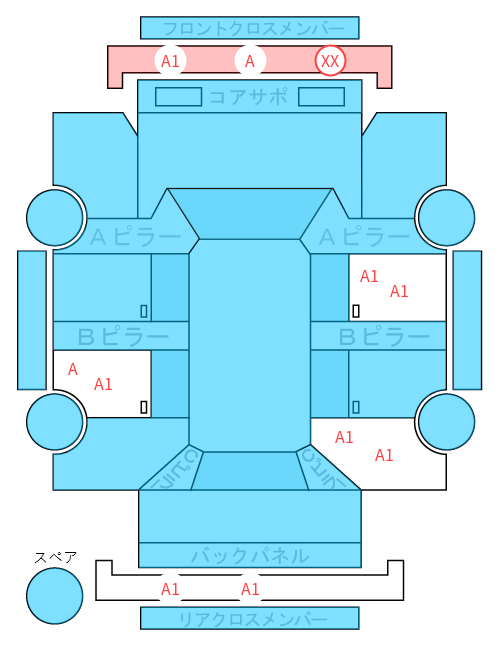 Body condition diagram (damage marks, Japanese labels)