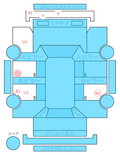 Body condition diagram (damage marks, Japanese labels)