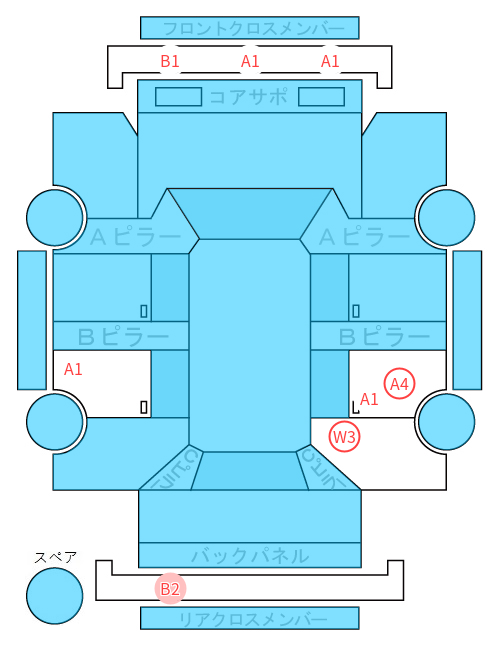 Body condition diagram (damage marks, Japanese labels)