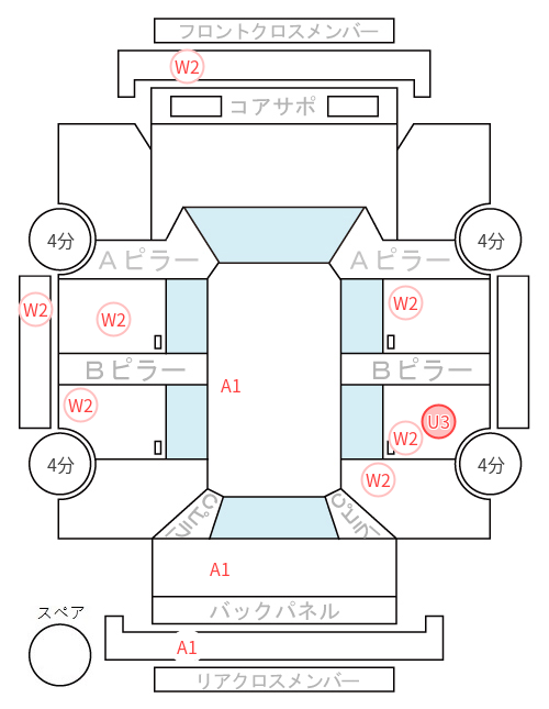 Body condition diagram (damage marks, Japanese labels)