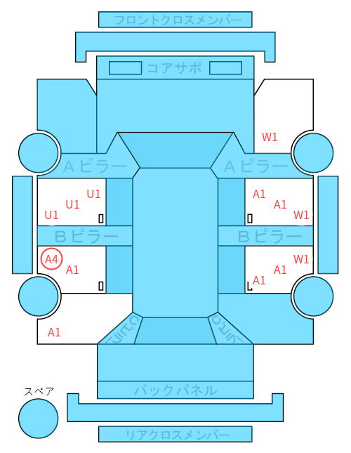 Body condition diagram (damage marks, Japanese labels)