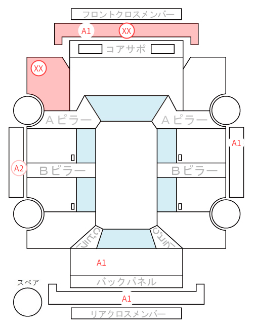 Body condition diagram (damage marks, Japanese labels)