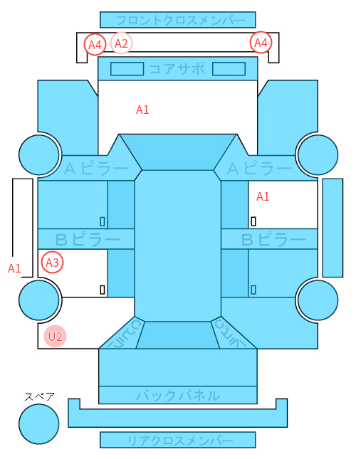 Body condition diagram (damage marks, Japanese labels)
