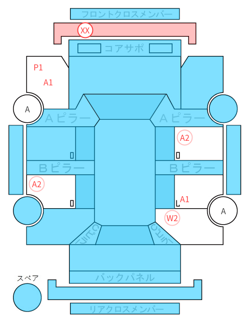Body condition diagram (damage marks, Japanese labels)