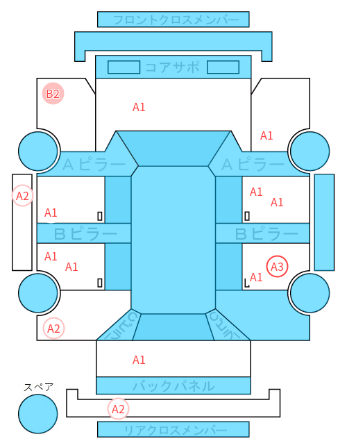 Body condition diagram (damage marks, Japanese labels)