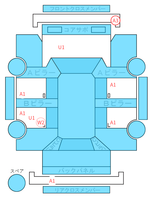 Body condition diagram (damage marks, Japanese labels)