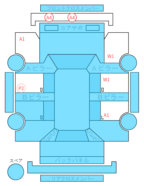 Body condition diagram (damage marks, Japanese labels)