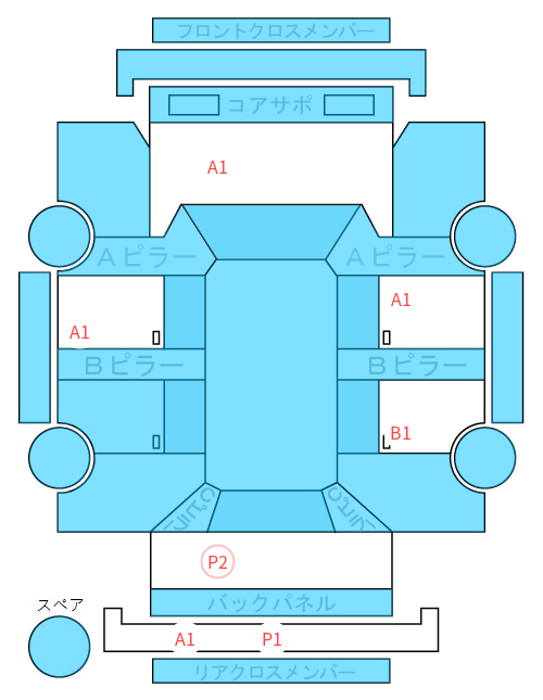 Body condition diagram (damage marks, Japanese labels)