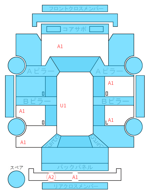 Body condition diagram (damage marks, Japanese labels)