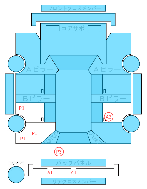 Body condition diagram (damage marks, Japanese labels)