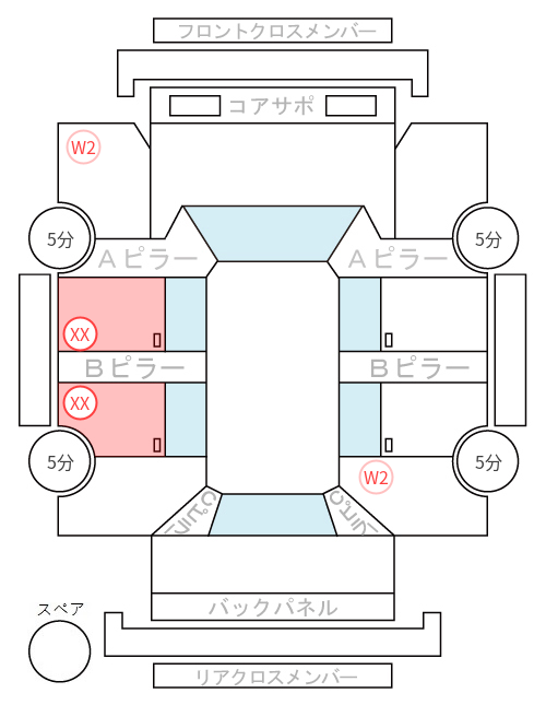 Body condition diagram (damage marks, Japanese labels)