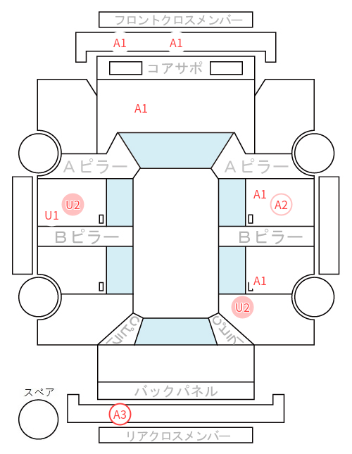 Body condition diagram (damage marks, Japanese labels)