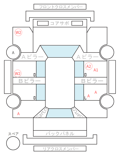 Body condition diagram (damage marks, Japanese labels)