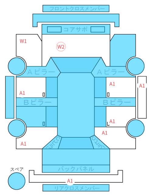 Body condition diagram (damage marks, Japanese labels)