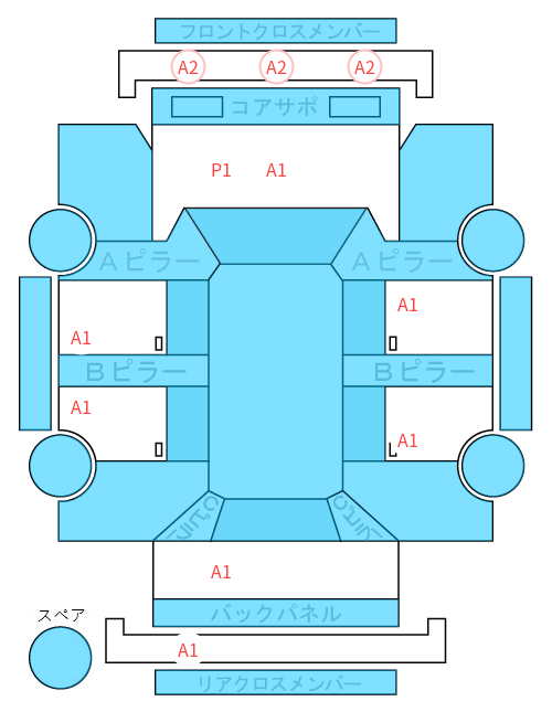 Body condition diagram (damage marks, Japanese labels)