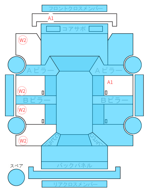 Body condition diagram (damage marks, Japanese labels)