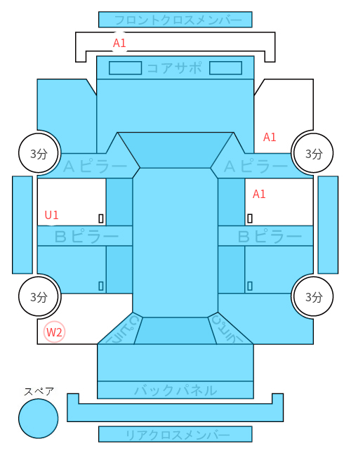 Body condition diagram (damage marks, Japanese labels)