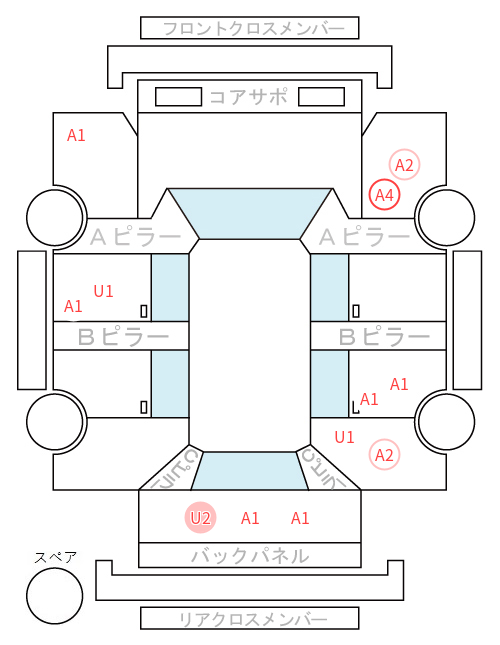 Body condition diagram (damage marks, Japanese labels)