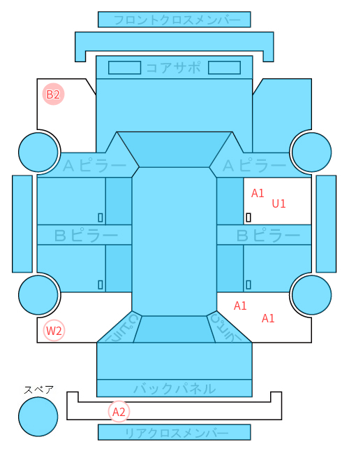 Body condition diagram (damage marks, Japanese labels)