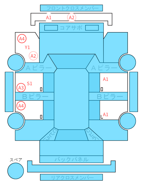 Body condition diagram (damage marks, Japanese labels)