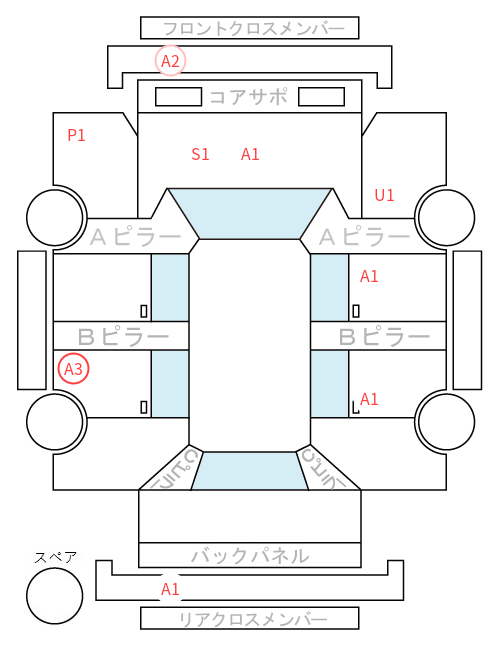 Body condition diagram (damage marks, Japanese labels)