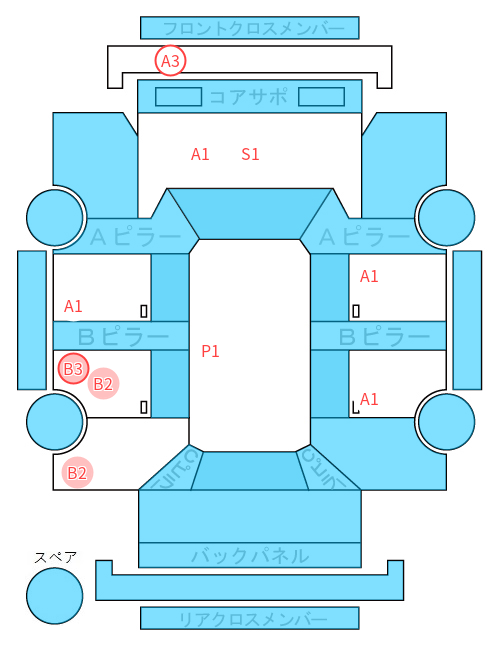 Body condition diagram (damage marks, Japanese labels)
