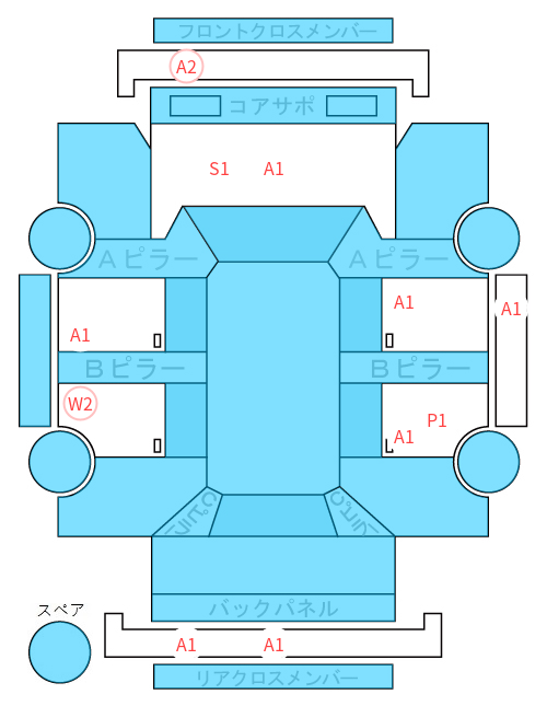 Body condition diagram (damage marks, Japanese labels)