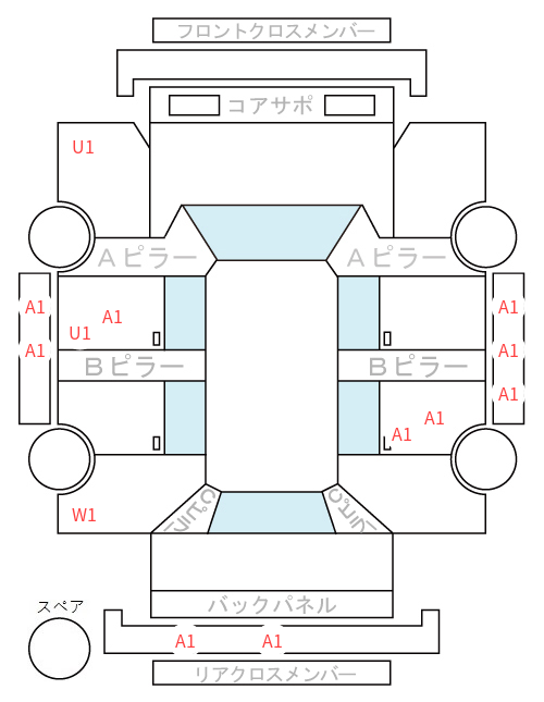 Body condition diagram (damage marks, Japanese labels)