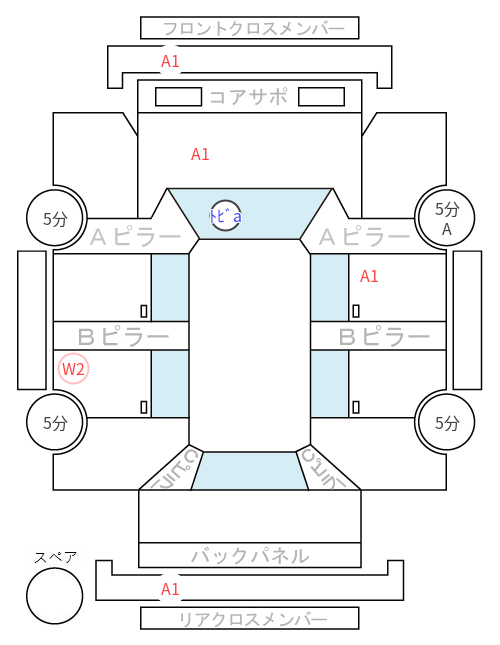 Body condition diagram (damage marks, Japanese labels)