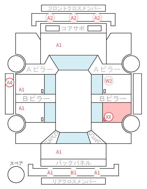 Body condition diagram (damage marks, Japanese labels)