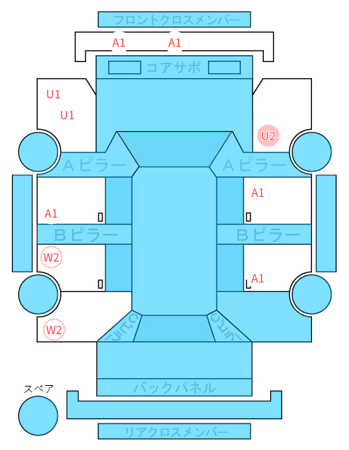Body condition diagram (damage marks, Japanese labels)