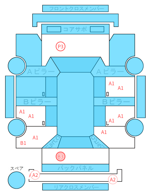 Body condition diagram (damage marks, Japanese labels)