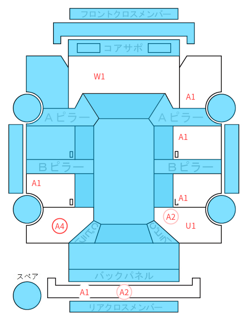 Body condition diagram (damage marks, Japanese labels)