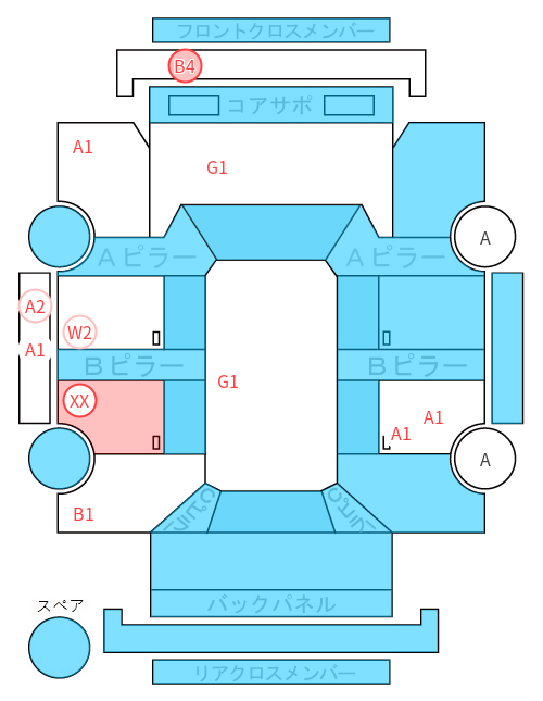 Body condition diagram (damage marks, Japanese labels)