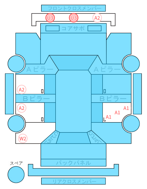 Body condition diagram (damage marks, Japanese labels)