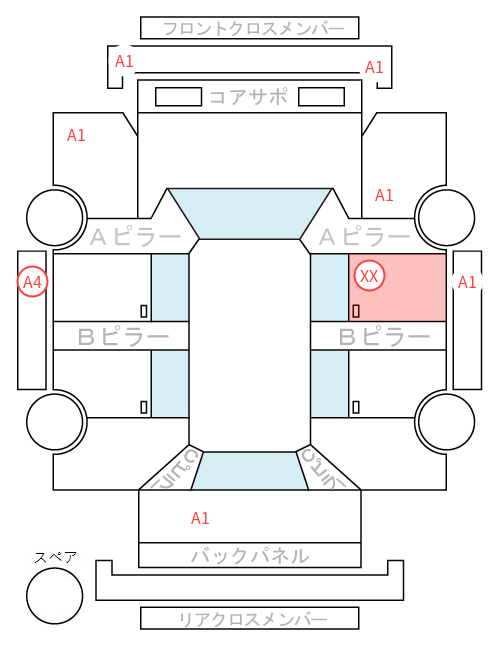 Body condition diagram (damage marks, Japanese labels)