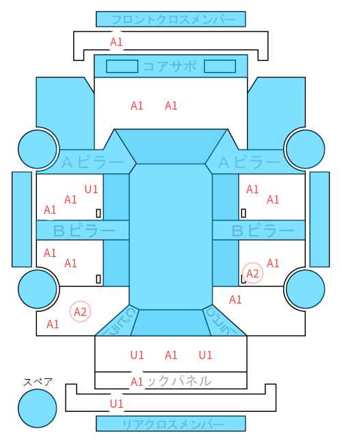 Body condition diagram (damage marks, Japanese labels)
