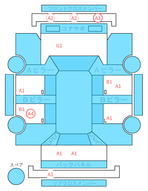 Body condition diagram (damage marks, Japanese labels)