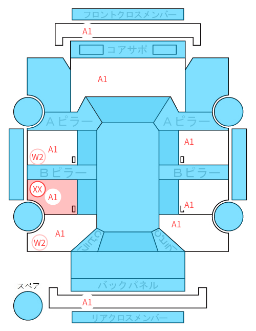 Body condition diagram (damage marks, Japanese labels)