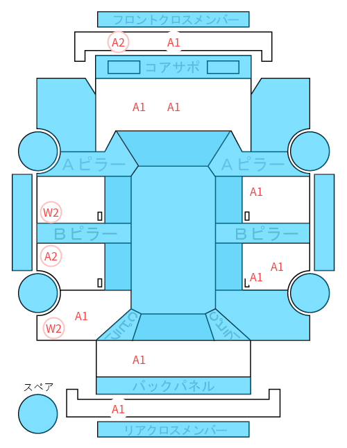Body condition diagram (damage marks, Japanese labels)
