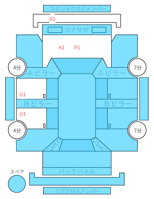 Body condition diagram (damage marks, Japanese labels)