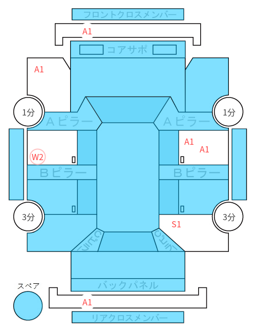 Body condition diagram (damage marks, Japanese labels)