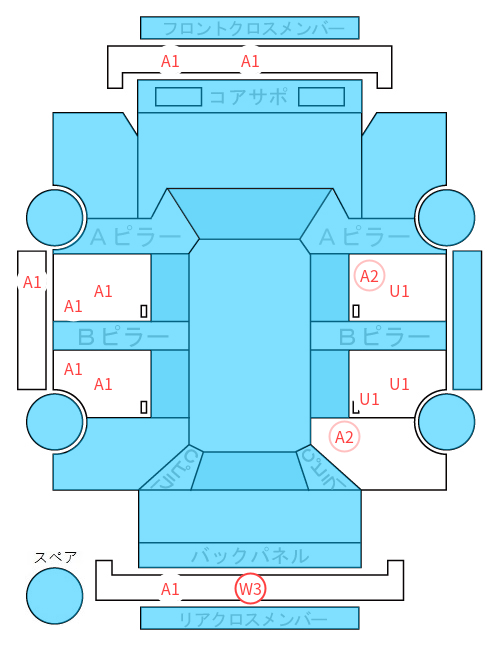 Body condition diagram (damage marks, Japanese labels)
