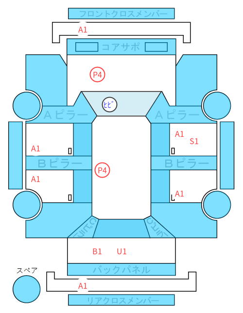 Body condition diagram (damage marks, Japanese labels)