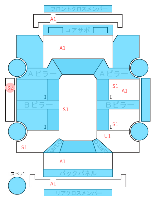 Body condition diagram (damage marks, Japanese labels)