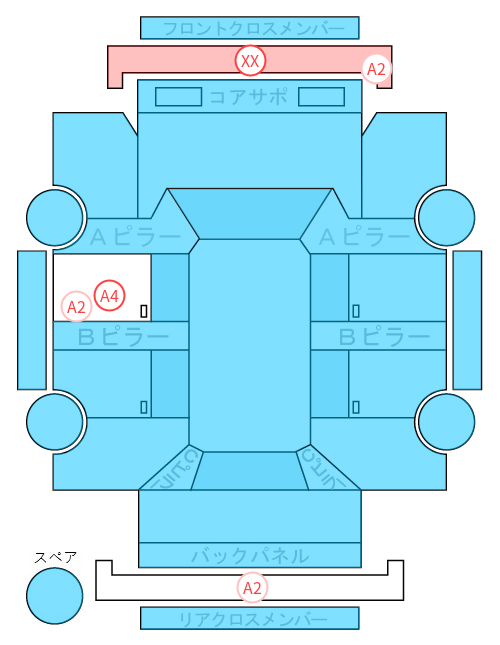 Body condition diagram (damage marks, Japanese labels)