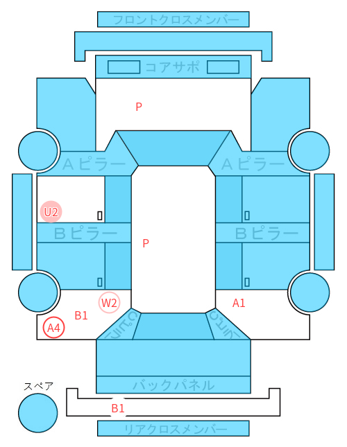 Body condition diagram (damage marks, Japanese labels)